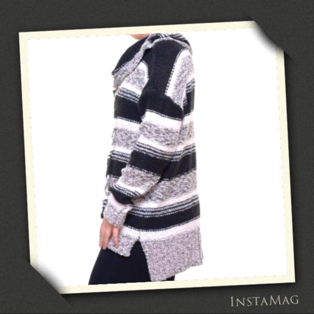KENSIE Cowl Neck Hi-Lo Striped Cable Knit …